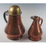 Large 19th Century Copper and Brass Flour? Duster (29.5cm) and Victorian copper measure jug