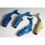 C H Brannam Barum, a pair wall pocket, in the form of a fish, together with 2 others, 18cm, (4).