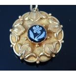 Victorian 15ct Gold and Hardstone Memorial Locket Pendant decorated with a forget-me-not cameo and