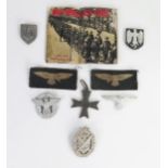 Collection of WWII German Badges including Landwacht and Der Weg Nach Tunis Propaganda Leaflet