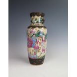 A 20th Century Chinese crackle glaze and famille rose enamel vase, 26cm.