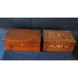 Victorian Parquetry Inlaid Fitted Writing Slope (34.5cm wide) and mahogany box.