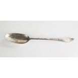 A George II silver dog nose table spoon with rail bowl, engraved crest, maker only AI with crown