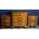 A Brights of Nettlebed burr walnut chest of drawers, two over three, with ogee bracket feet, 80cm