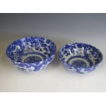 Two Japanese 20th Century transfer printed bowl, wavy rim set on a plinth base, together with a