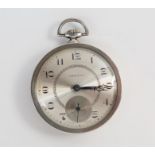 MEDANA Art Deco Silver Cased Open Dial Pocket Watch, 47mm case. Running