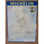 A Vintage Aluminium Michelin Motoring Map Sign Mounted On Hard Board, 58cm x 82cm (overall Size 92cm