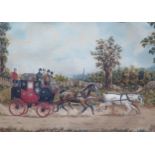 Nineteenth Century Watercolour of a Travelling Coach and Horses scene, 24 x 17cm (excl. frame),