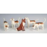 Beswick figures, four Foxhounds and a seated fox, (5).