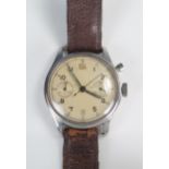 WWII Lemania HS9 Royal Navy Fleet Air Arm Mono-pusher Chronograph Wristwatch, series 1, sterile