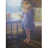 A C20th Portrait of a Young Girl in a Window, Artist unknown, possibly Irish, Oil on canvas, 82 x