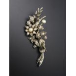 Antique Diamond and Natural? Pearl Floral Spray Brooch, set with rose cut and old cut stones and