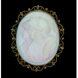 9ct Gold Shell Cameo Brooch decorated with twin classical busts, 47x37mm, 14.9g