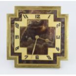 Hamilton & Co. Ltd. Art Deco Gilt Brass and Agate Mounted Easel Back Desk Clock, made in France, 8".