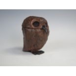 A painted bronze inkwell in the form of an owl, 6cm high.