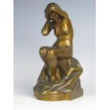 Alexander A Caron (1857-1932), Art Nouveau bronze of a weeping woman, signed to base, 17cm high.
