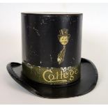 A mid 20th Century tin plate moneybox in the form of a top hat, " College" Newcastle on Tyne,