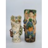 A Chinese pottery wall pocket, green, yellow and blue glaze, 20.5cm high, together with another wall