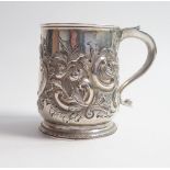 A George II silver mug, of baluster form, later embossed decoration, London 1729, Matthew Lofthouse,