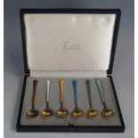 Liberty Cased Set of Six Silver Gilt and Harlequin Enamel Demitasse Spoons by Egon Lauridsen of De