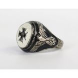 Nazi German White Metal and Enamel Officer's Ring