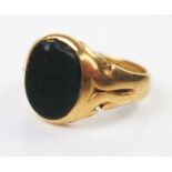 Antique 18ct Gold and Bloodstone Signet Ring, London 1917, size Q, 10.1g. Stone with chip to edge