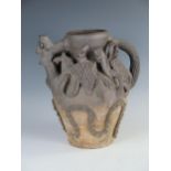 A mid 20th Century Studio Pottery jug, a copy of the Scarborough Ware Knights Jug at Nottingham