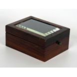 A 19th Century viewing box, probably for a watch, a rectangular bevelled glass panel hinge lid