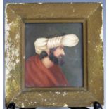 A 19th Century portrait miniature, Ottoman, watercolour on card, 9.5x8.5cm.