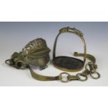 Chinese Bronze Alloy Stirrup and Harness decorated with foliate motif and with stamped seal mark and