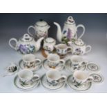 Portmeirion Pottery Botanic Garden, tea ware, comprising of six cup and saucers, teapot, hot and