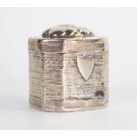 A 19th Century Dutch Peppermint box, of canted rectangular form, embossed lid, cased and engraved,