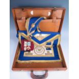 Masonic Interest _ A Cheney pigskin leather briefcase and contents of ornate Masonic Bristol