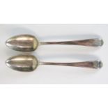 A pair of George III silver table spoons, Old English Pattern with reeded border, London 1791, Simon