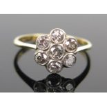 18ct Gold and Platinum Diamond Cluster Ring with round cuts in a millegrain setting with inscription