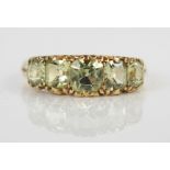 Victorian 18ct Gold Five Pale Yellow Stone Ring, Birmingham 1876, A&S, size P.5, 4.6g, largest stone