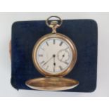 ELGIN Gold Plate Full Hunter Pocket Watch with engine turned decoration, 47mm case no 20043 and with