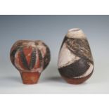 A Studio Pottery vase, with abstract African motifs, red stoneware, unmarked together with another