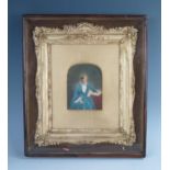 C19th Portrait of a Seated young woman with a book in an ornate gilt frame, Watercolour, 10 x 8cm (
