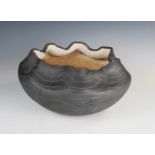 David Roberts (b.1947), Studio Pottery, large open bowl, with wavy rim, 19.5x33cm, impressed DR to