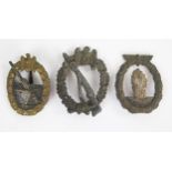 WWII German Flack Badge (maker Schwerin), Minesweeper bade (maker Fe. Otto Placzek Berlin) and