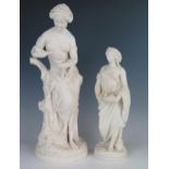 A large late Victorian Parian figure of a classical woman filling her oil lamp, impressed mark, 43cm