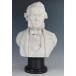 A large Parian portrait bust of Richard Colden, on a ebonised wooden base, originally modelled by