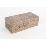 A Chinese silver dressing table box, rectangular form, hinge lid, bamboo decoration, 3x4.3x9cm, Hong