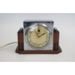 SMITH Electric Art Deco Chrome and Wood Mantle Clock, 18.5x12.5cm