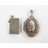Victorian Silver Locket (c. 57mm drop, Birmingham 1884) and silver lighter