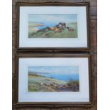 A Pair of Signed Thomas Rowden Watercolours (1842 - 1926), Grazing Cattle and Sheep on the Clifftops
