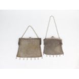 An American silver plated mesh evening bag, together with a white metal mesh evening bag not