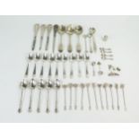 A mixed lot of nine coffee spoons, five teaspoons, three fiddle pattern teaspoons, eleven white