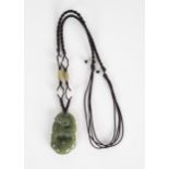 Chinese Carved Jadeite Necklace decorated with a ram, 38mm drop
